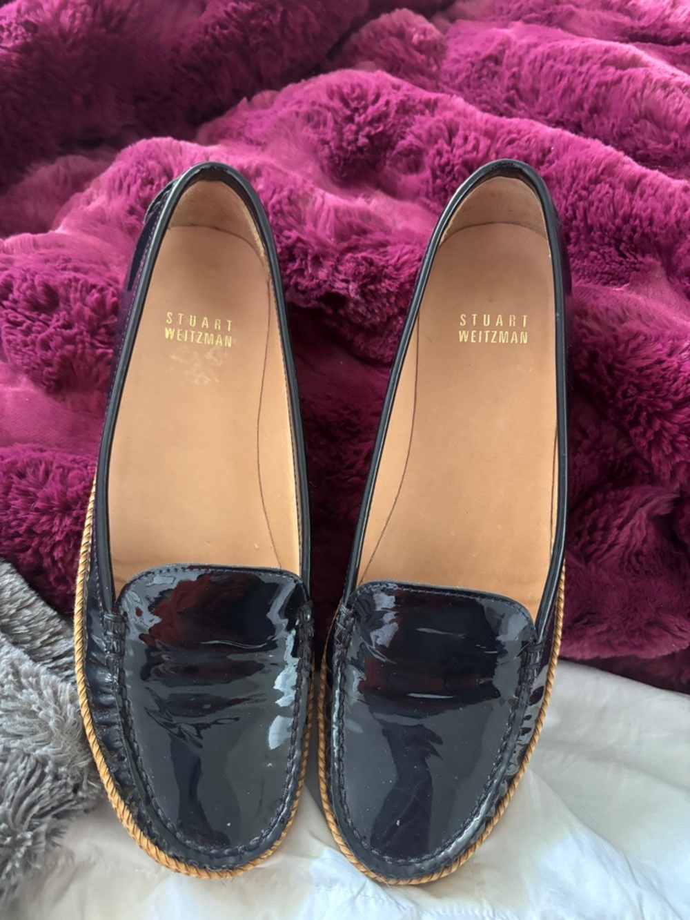 Stuart Weitzman Black Patent Leather Espadrille Loafers worn twice 6 1/2